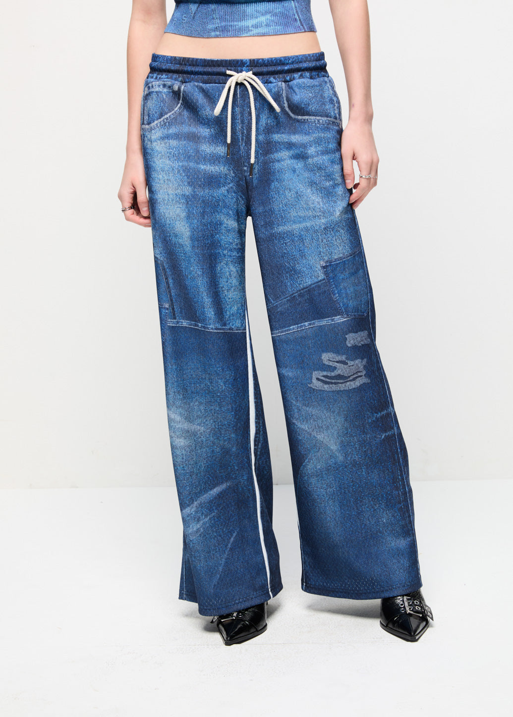 DENIM EFFECT DRAWSTRING PANTS