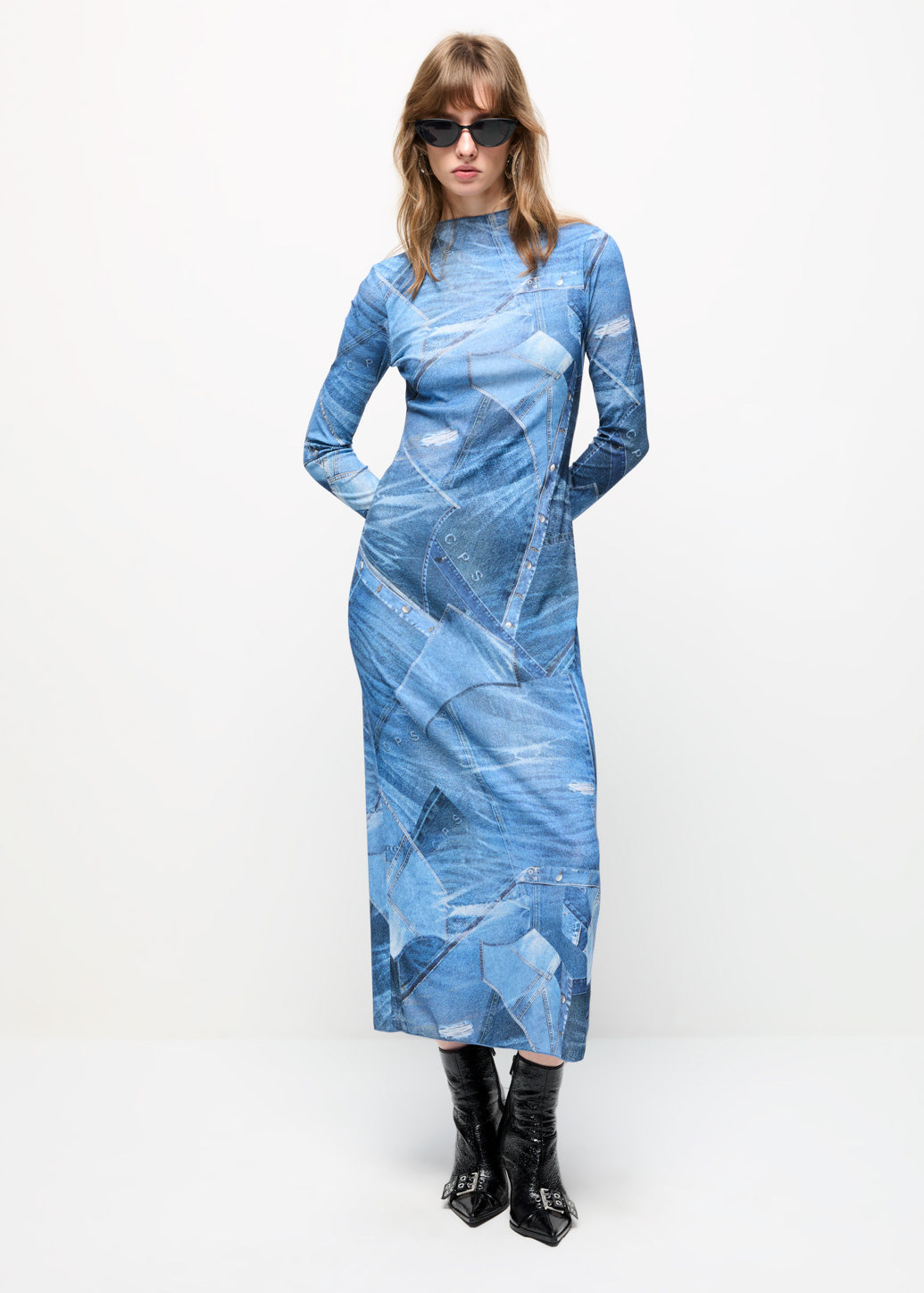 DENIM EFFECT MAXI DRESS