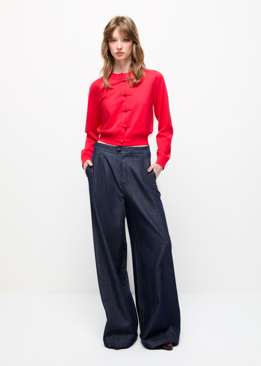 CHINESE KNOT WIDE-LEG JEANS