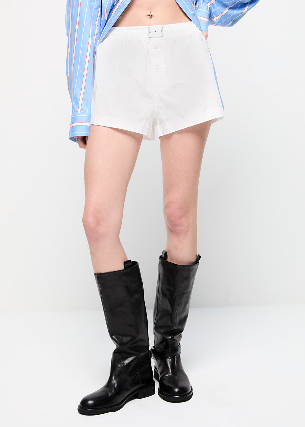 TEXTURED STRIPE ELASTIC SHORTS White / L