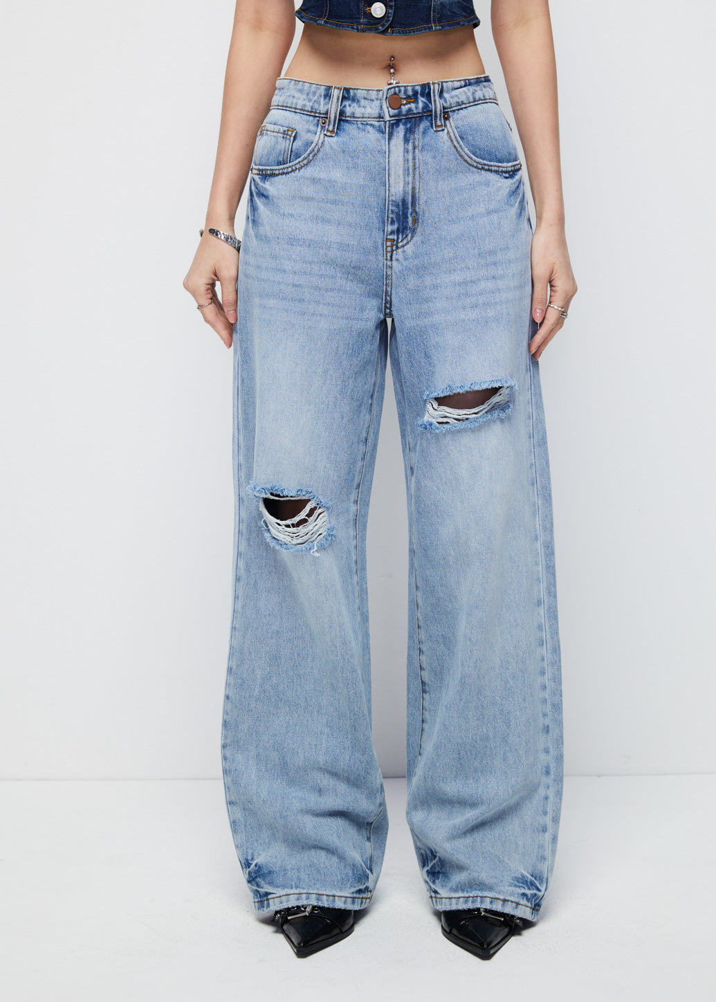 DESTROYED STRAIGHT-LEG JEANS Light Blue / 29