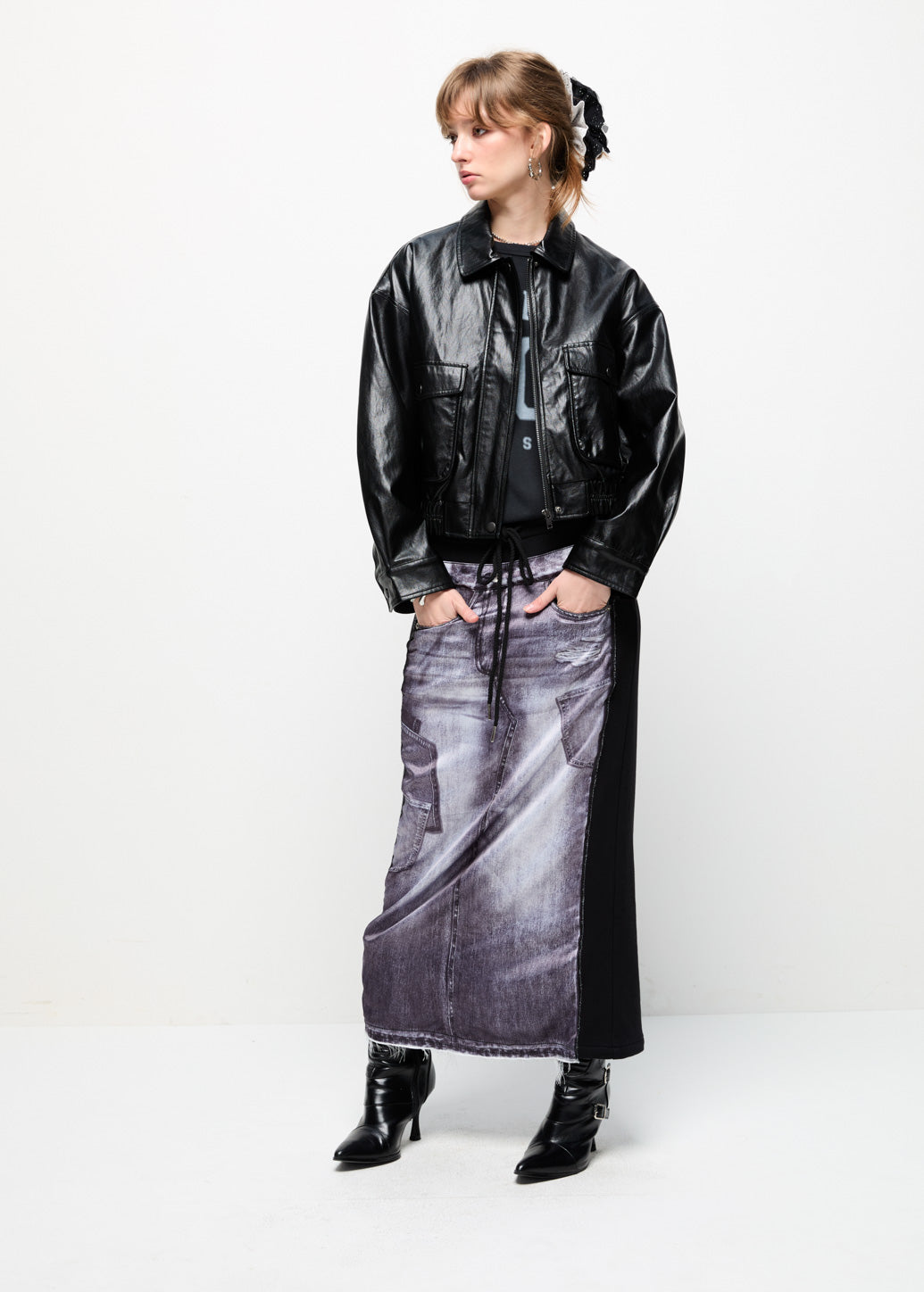 HIDDEN-ZIP LEATHER JACKET Black / L