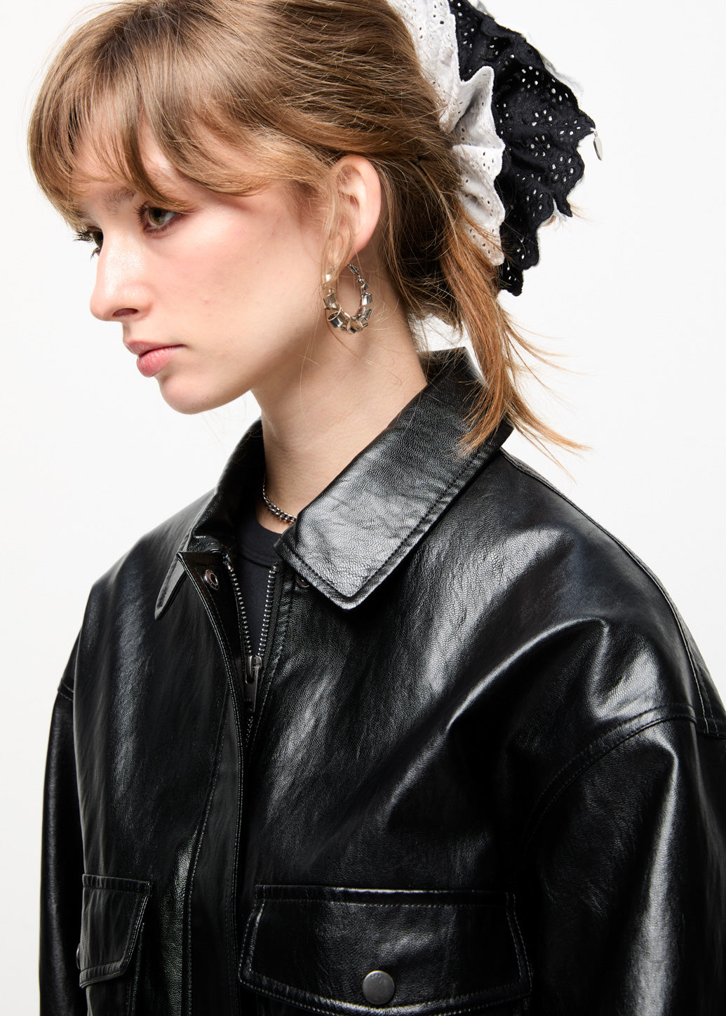 HIDDEN-ZIP LEATHER JACKET Black / L