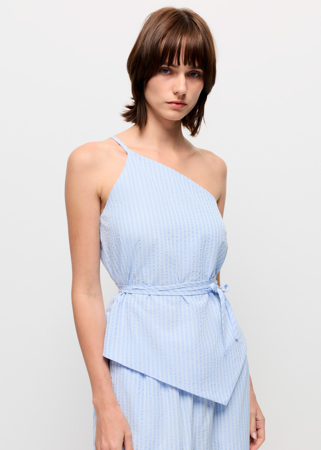 BLUE STRIPED ASYMMETRIC TOP