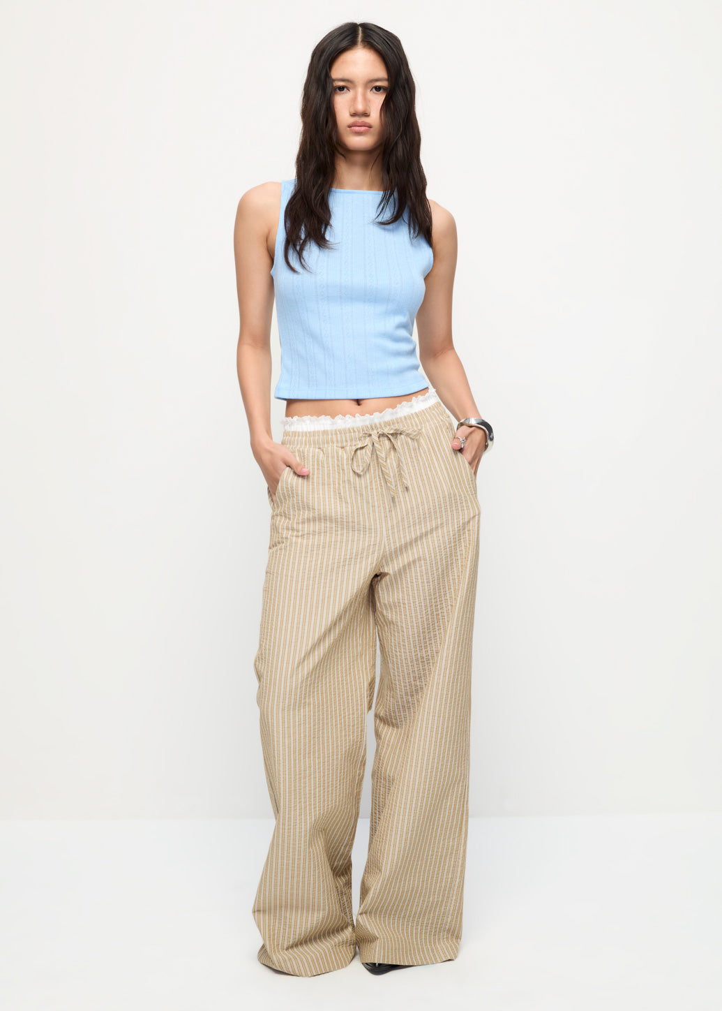STRIPE DOUBLE WAIST PANTS