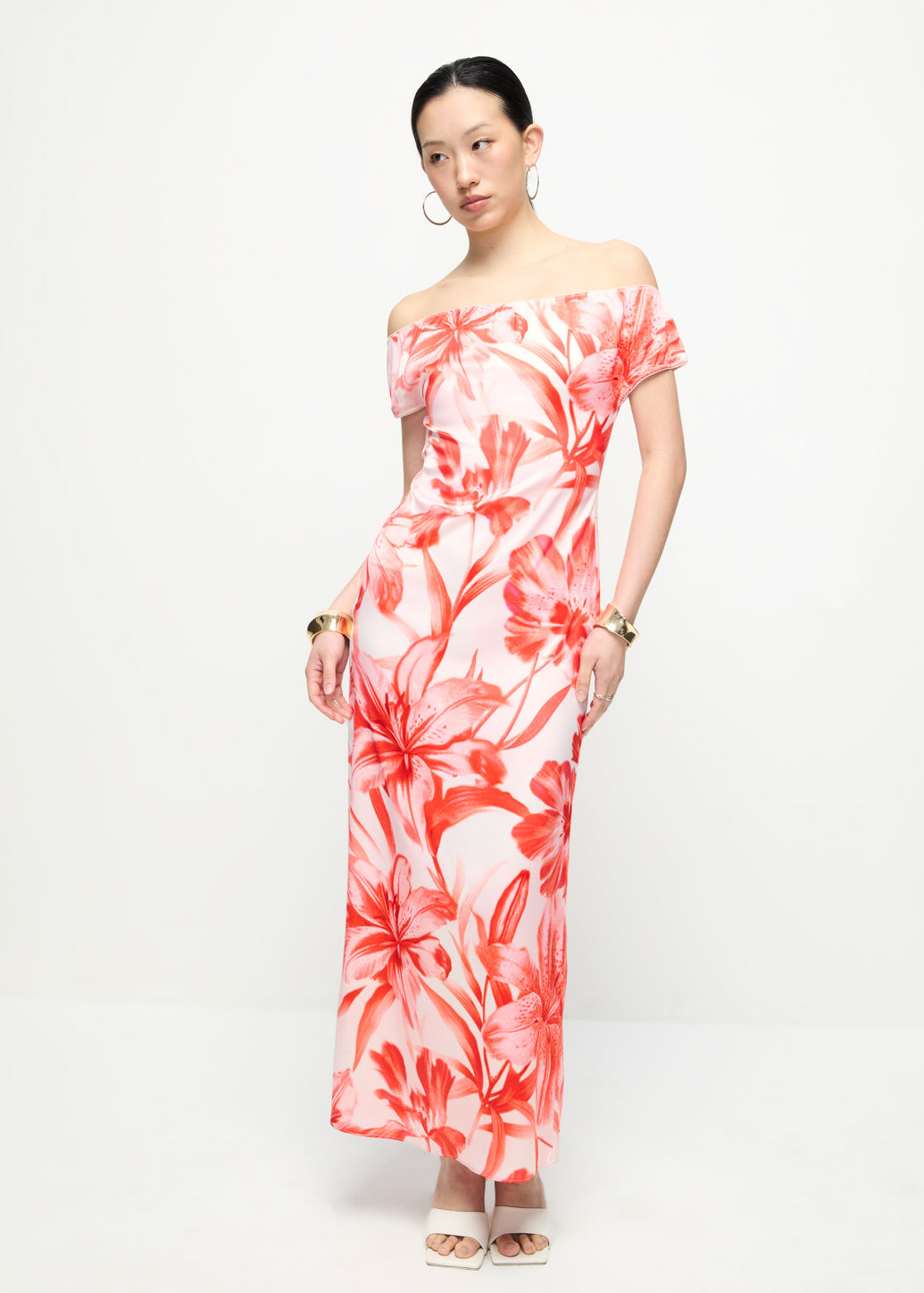 FLORAL PRINTED OFF-SHOULDER DRESS