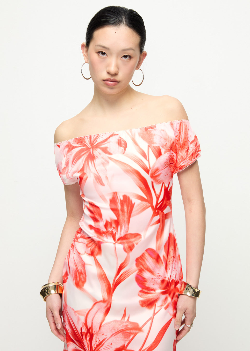 FLORAL PRINTED OFF-SHOULDER DRESS