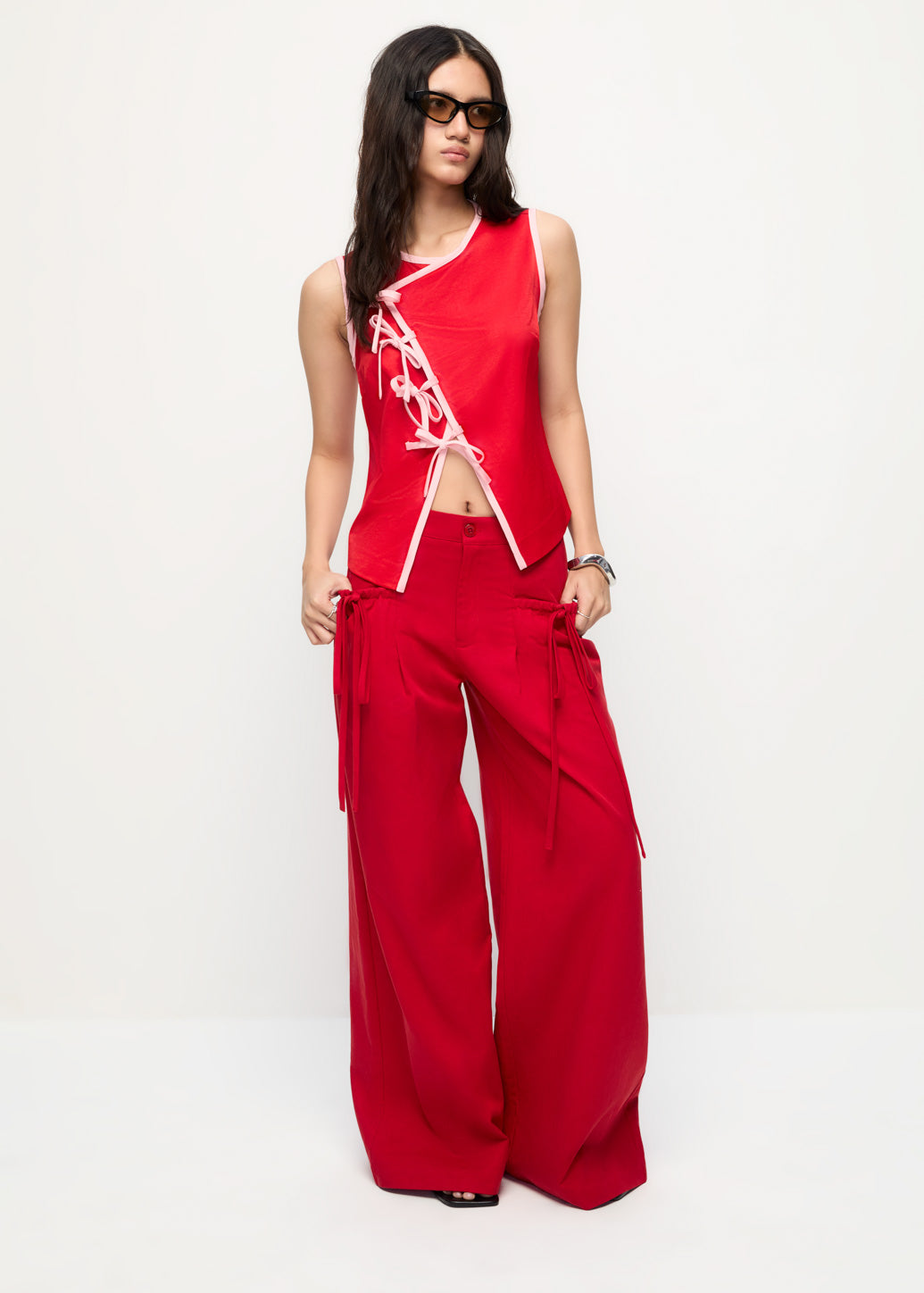 WIDE LEG RED PANTS