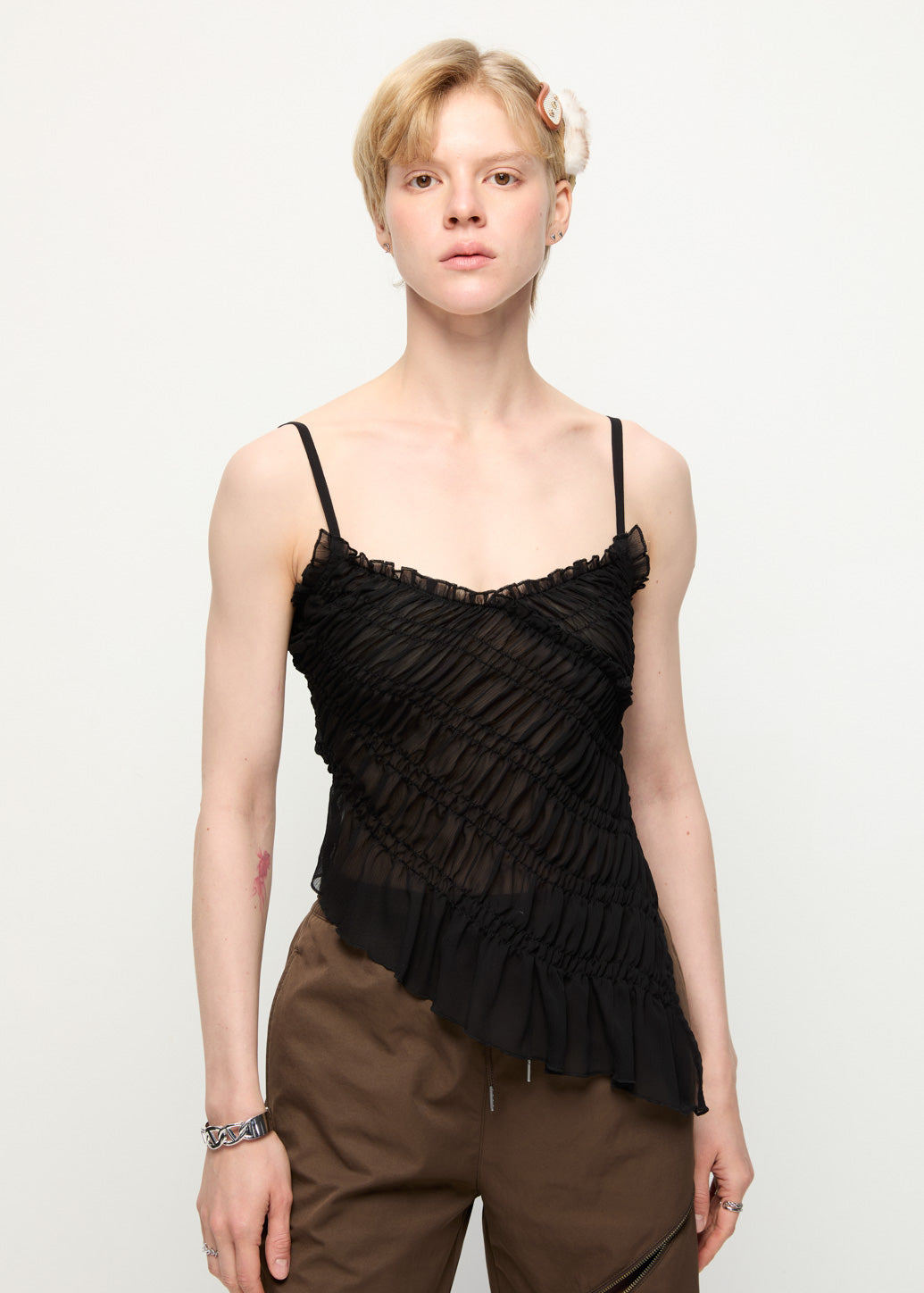ASYMMETRIC LACE-TRIM CAMISOLE