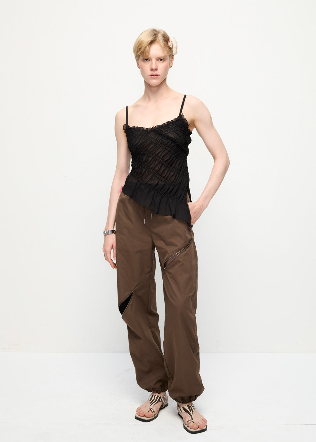 ASYMMETRIC LACE-TRIM CAMISOLE