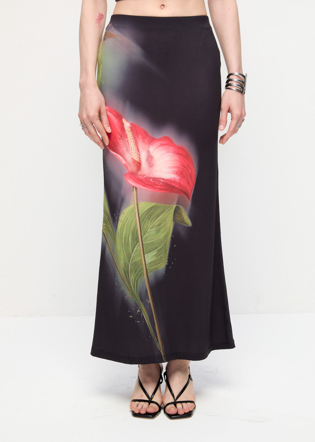 FLAMINGO FLOWER PRINTED MAXI SKIRT
