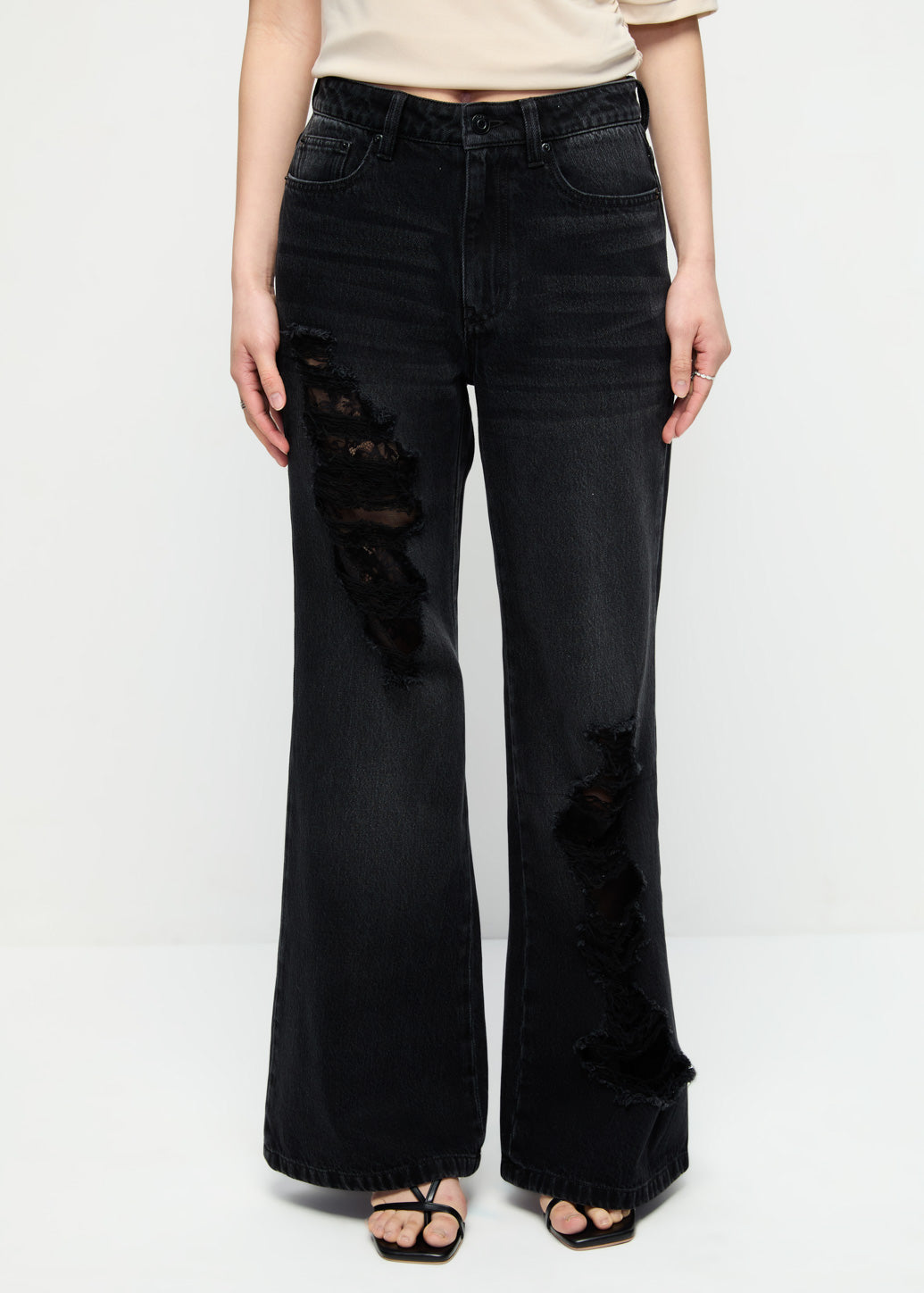LACE CUT-OUT FLARE JEANS