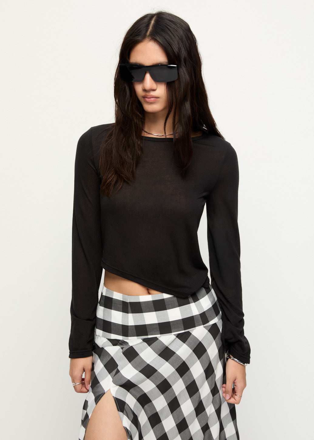 UNDERBUST SEAM LONG-SLEEVE TOP