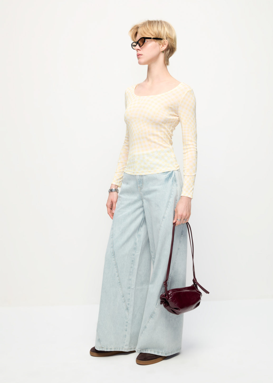 GINGHAM LONG-SLEEVE TEE