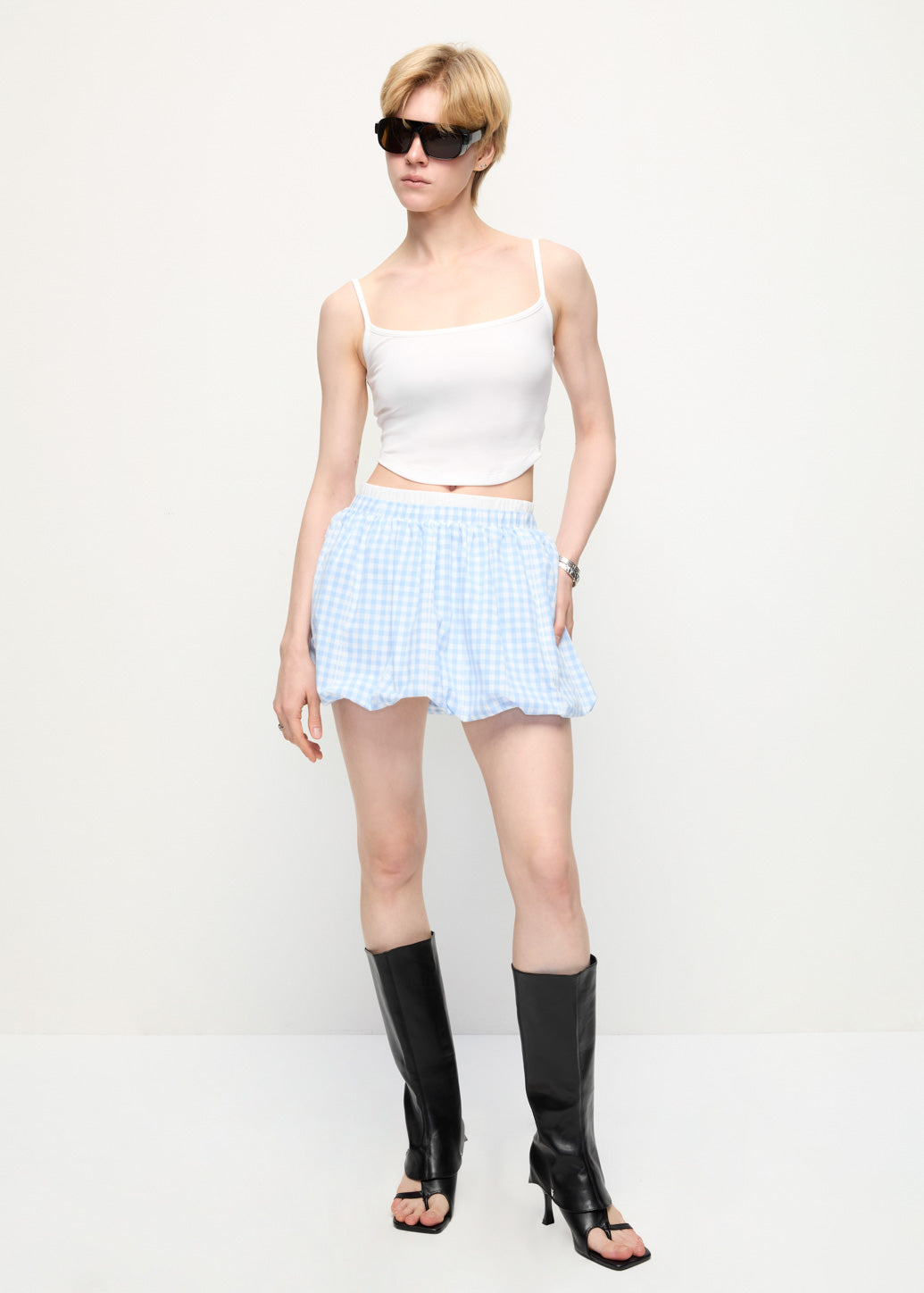 LAYERED WAISTBAND GINGHAM SKIRT
