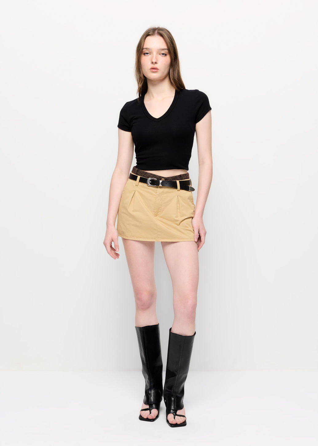 CHECK DOUBLE-WAIST SKORT