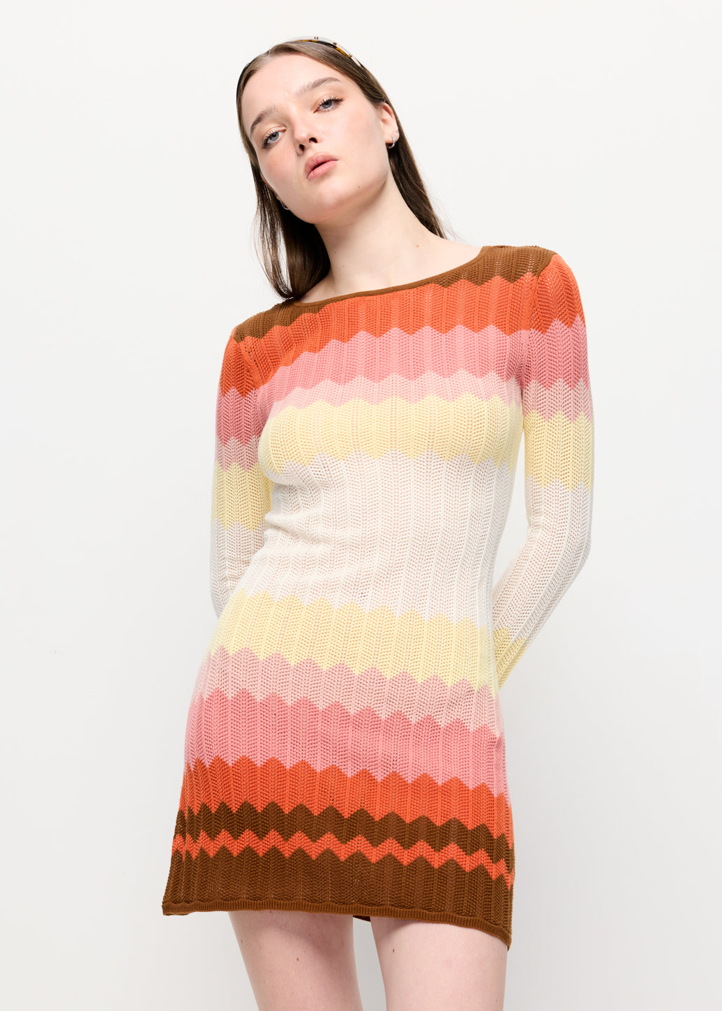 MULTI STRIPE WAVY KNIT DRESS