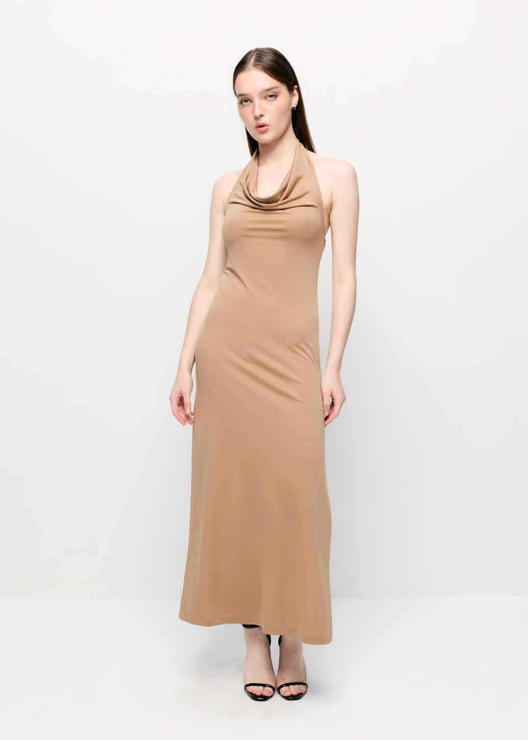 HALTER DRAPE JERSEY DRESS