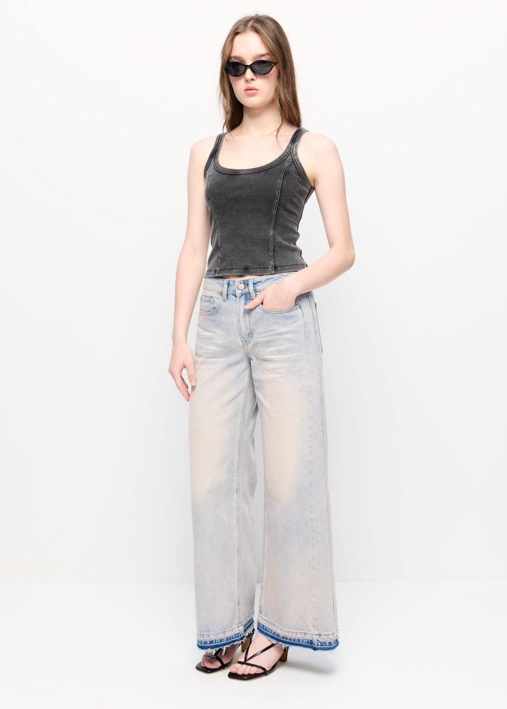 WIDE-LEG ACID WASH JEANS