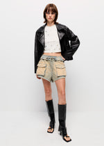 RUST PAPERBAG DENIM SHORTS