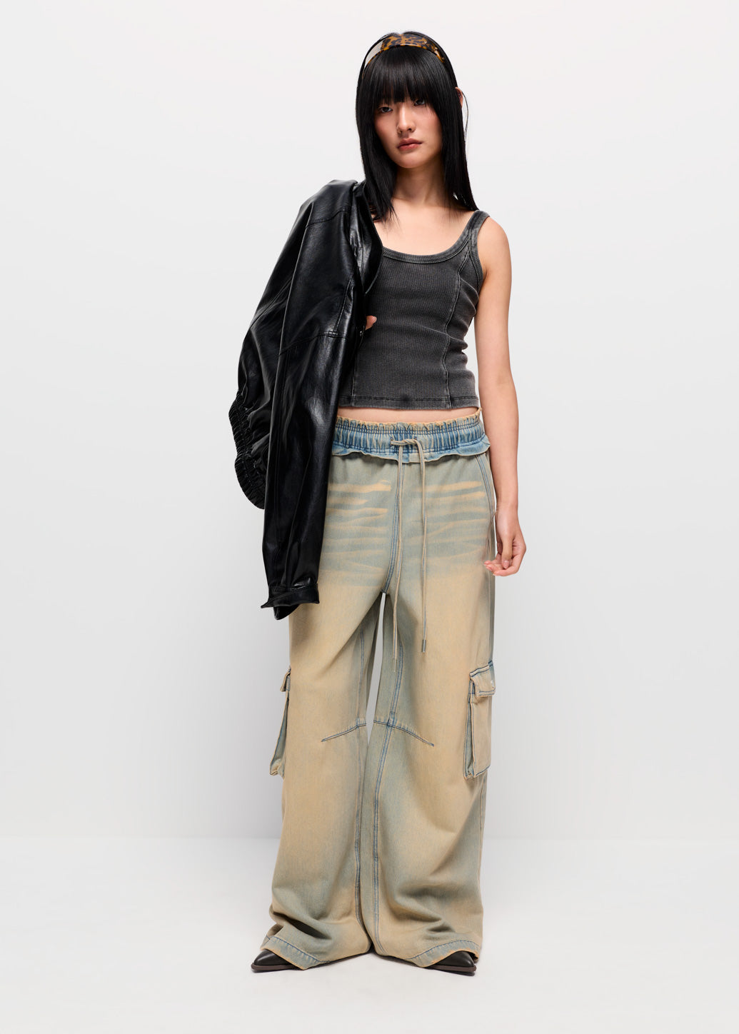 RUST PAPERBAG DENIM PANTS