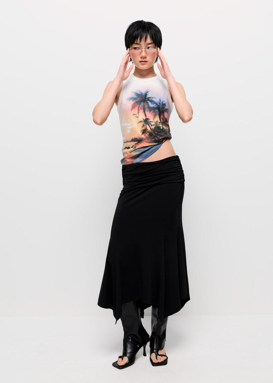 DRAPED ASYMMETRIC MIDI SKIRT