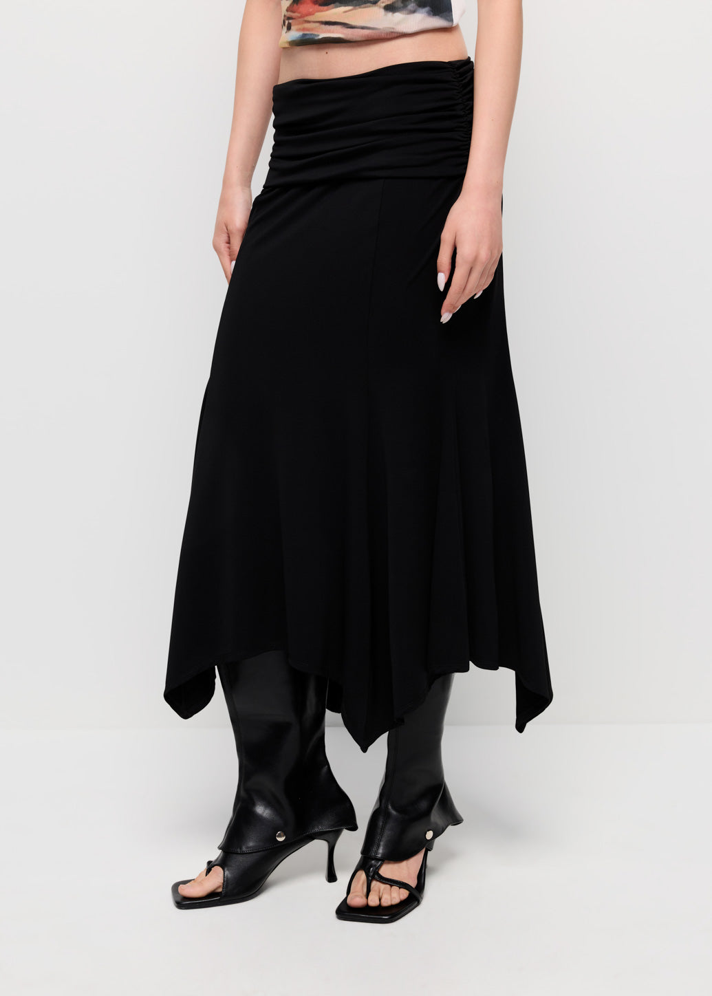 DRAPED ASYMMETRIC MIDI SKIRT