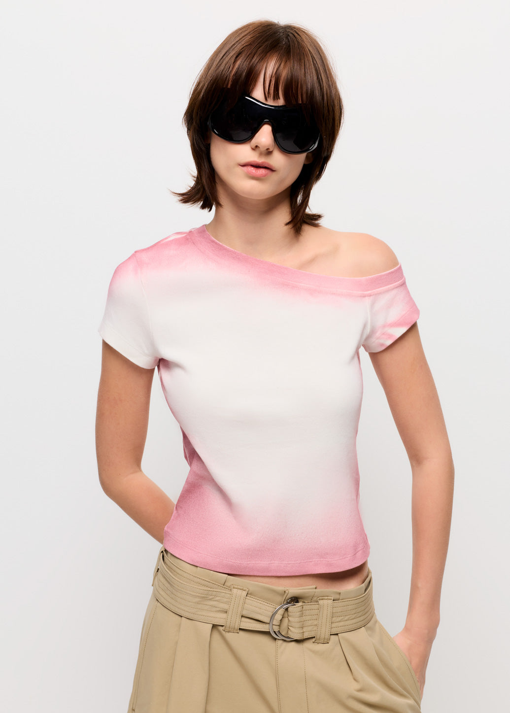 SPRAY PAINT EFFECT ONE-SHOULDER TOP