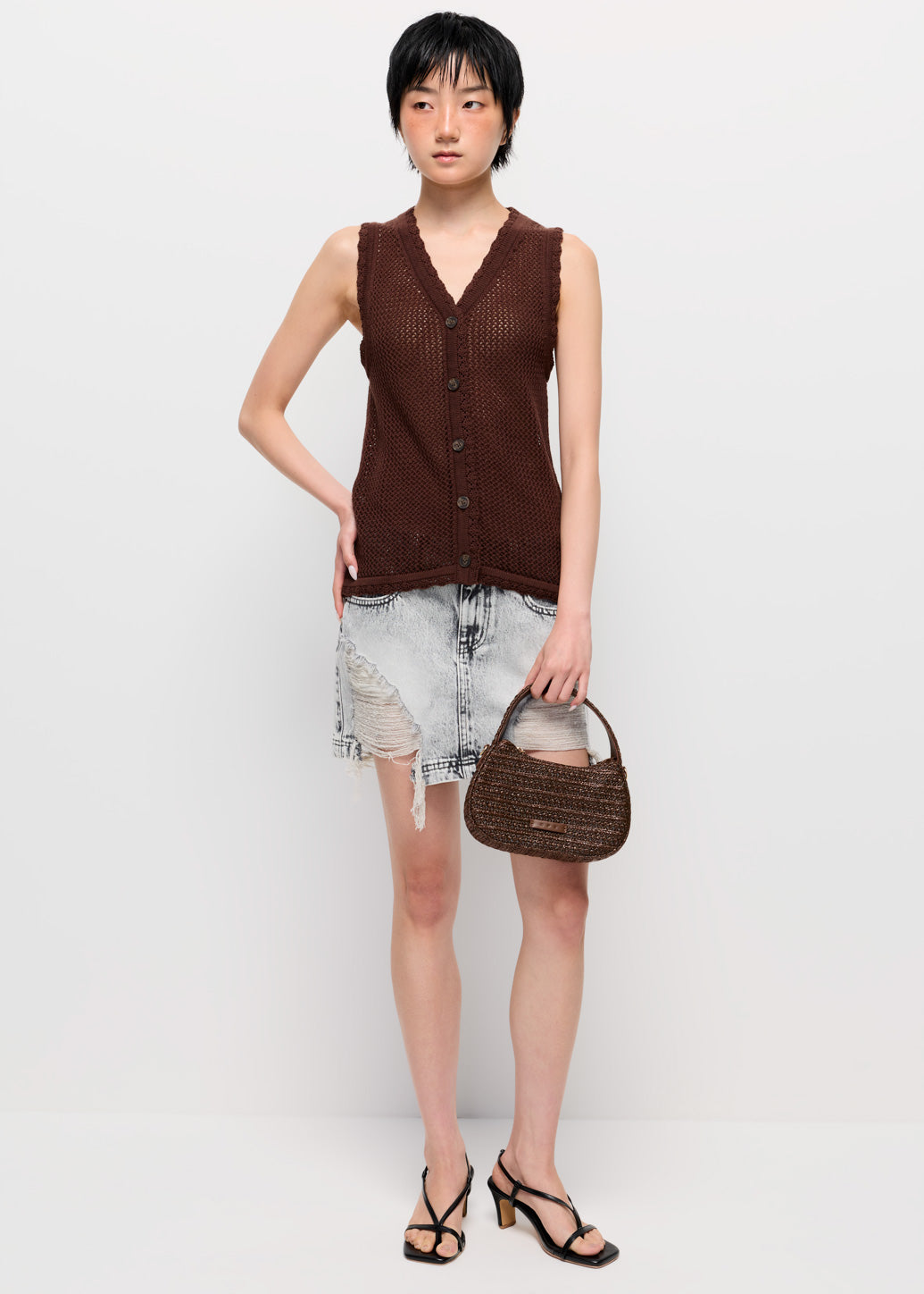 DESTRESSED WASHED DENIM MINI SKIRT