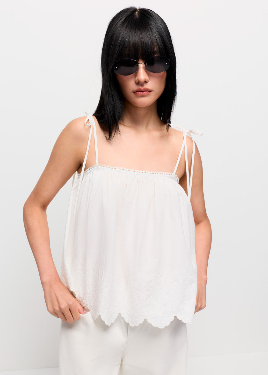WHITE DRAWSTRING CAMISOLE TOP