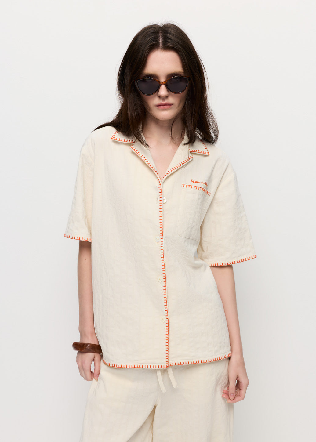 CONTRAST STITCHING CAMP COLLAR SHIRT