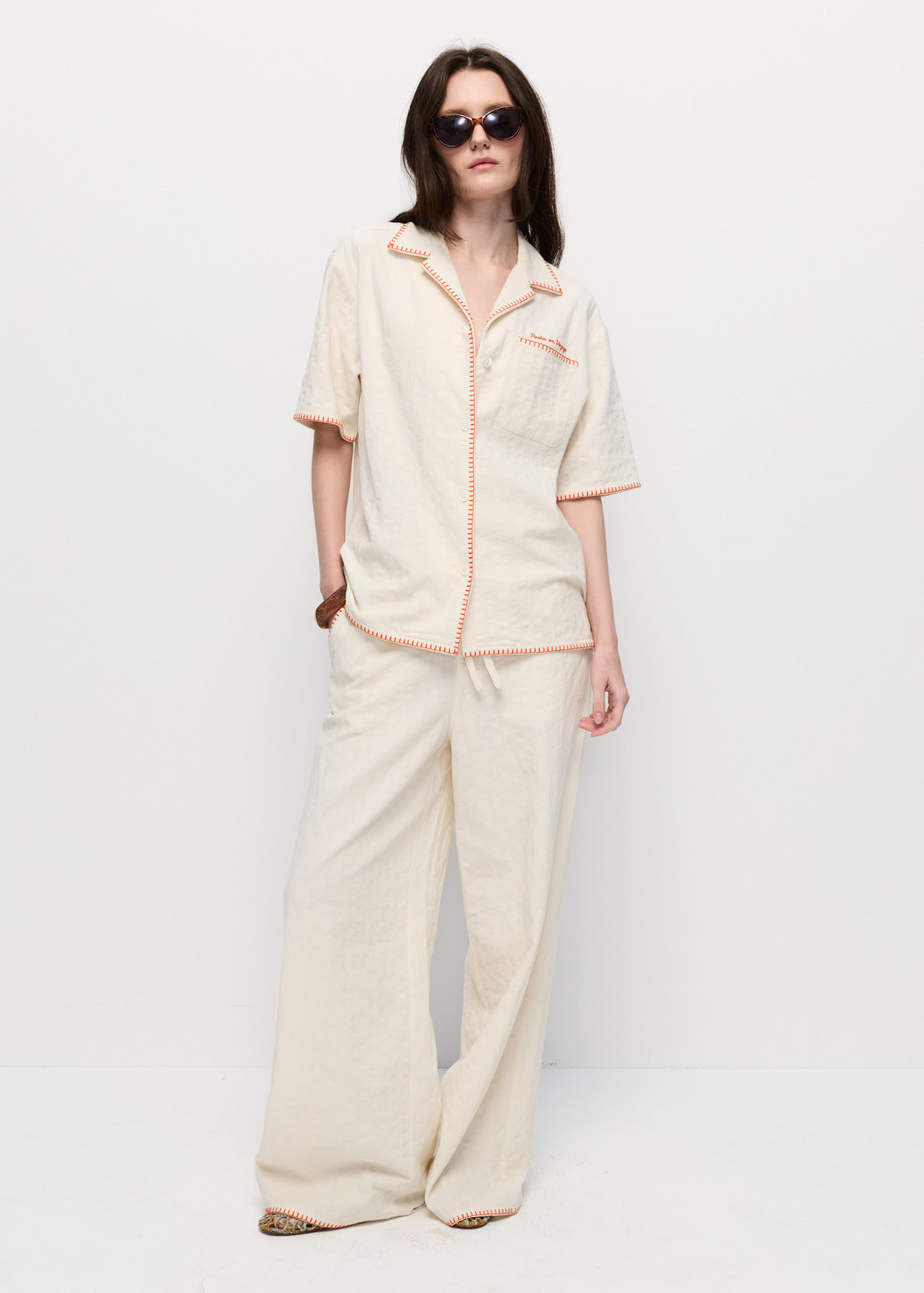 CONTRAST STITCHING CAMP COLLAR SHIRT
