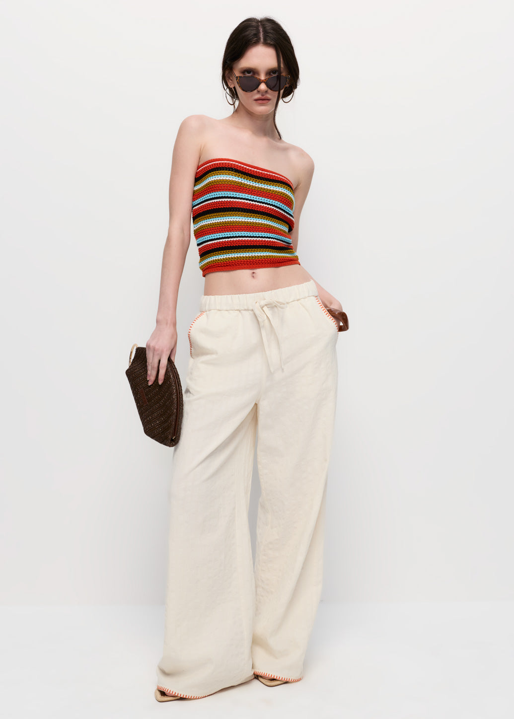 CONTRAST STITCHING DRAWSTRING PANTS