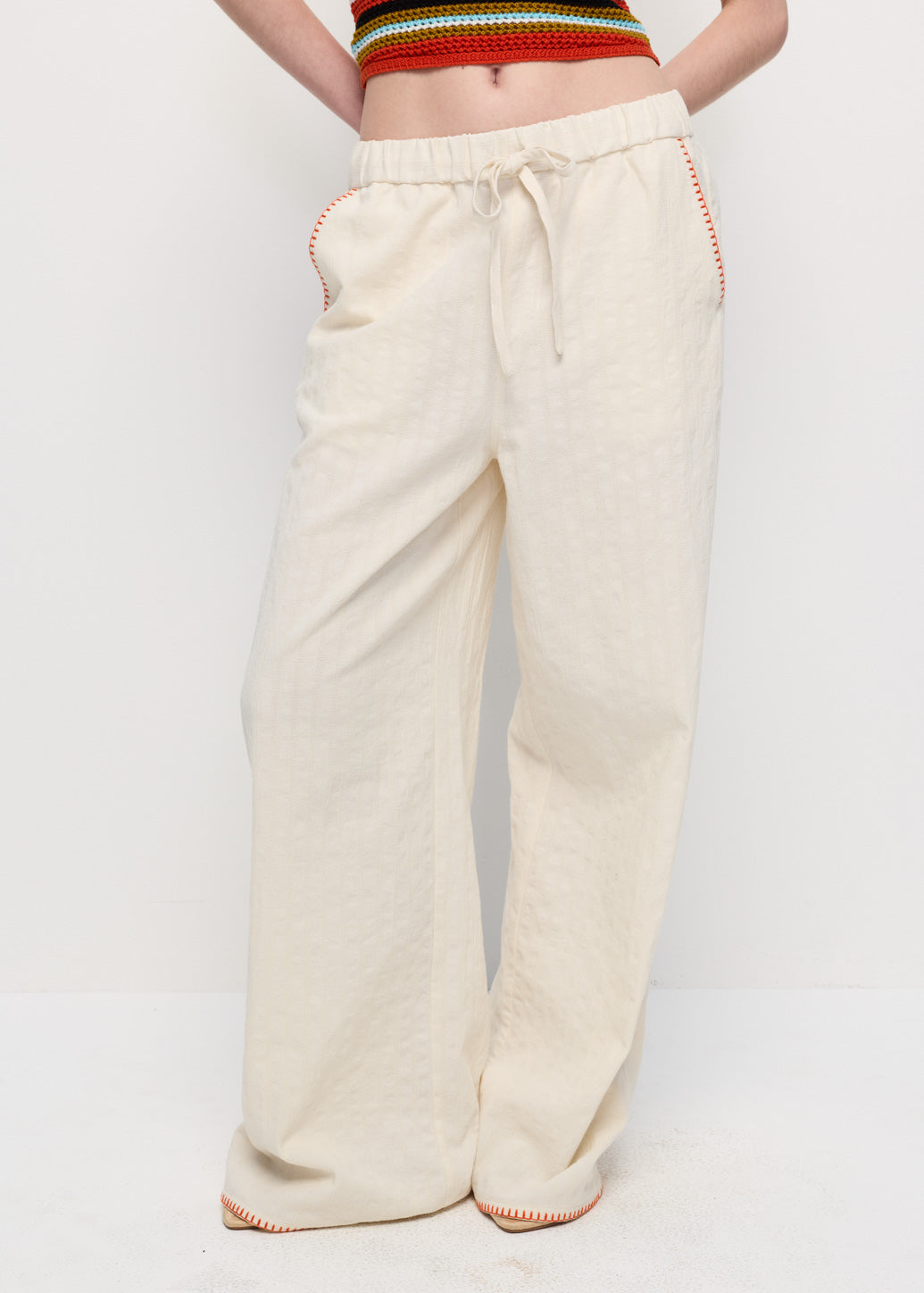 CONTRAST STITCHING DRAWSTRING PANTS