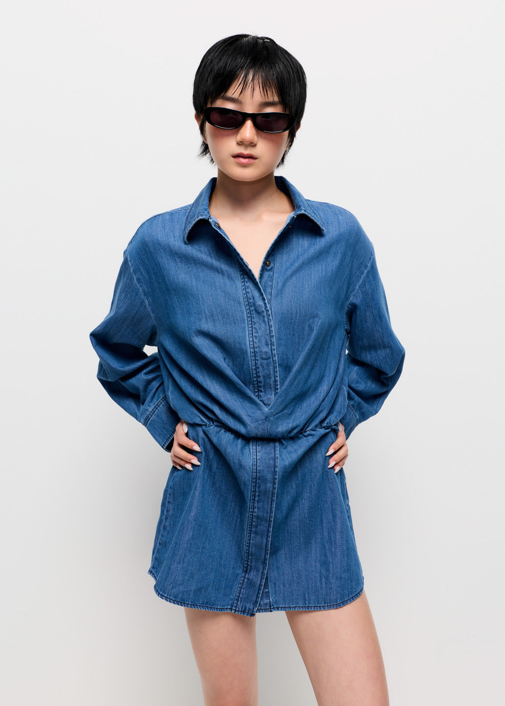 BLUE WASHED SHIRT DRESS