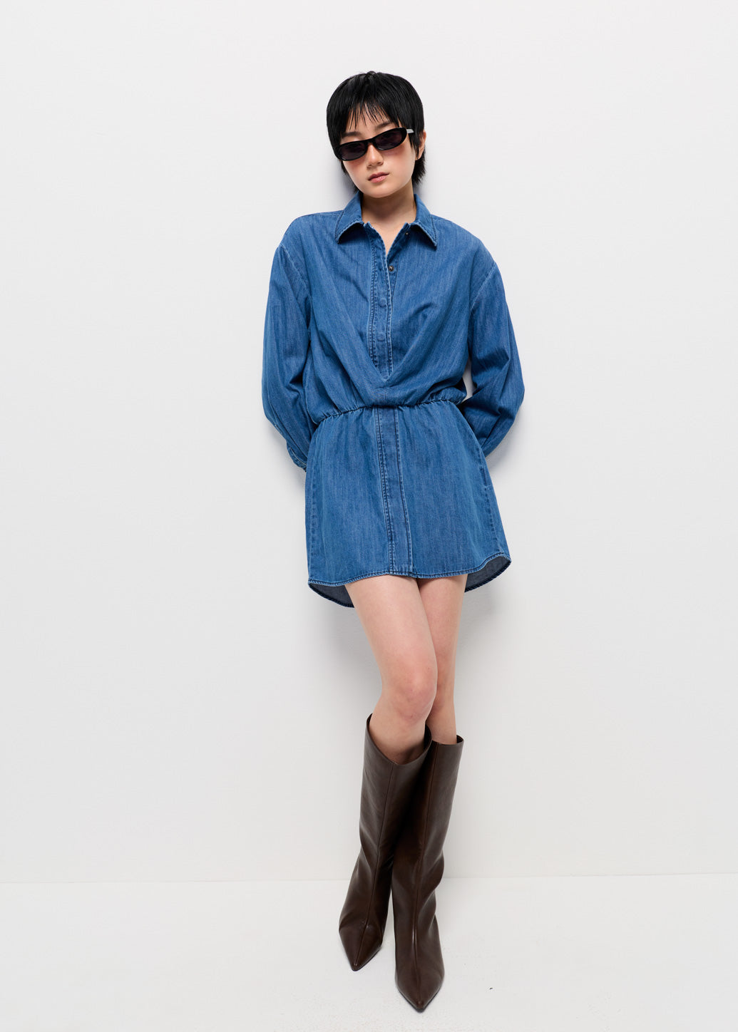 BLUE WASHED SHIRT DRESS