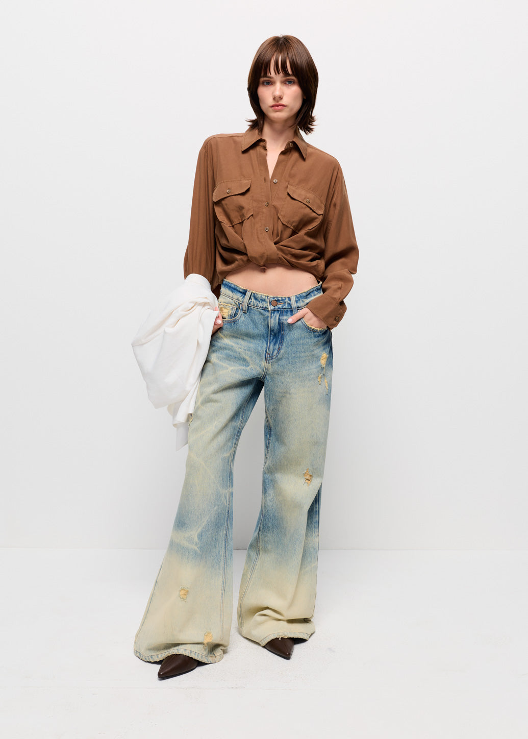 TWIST WAIST CROP SHIRT