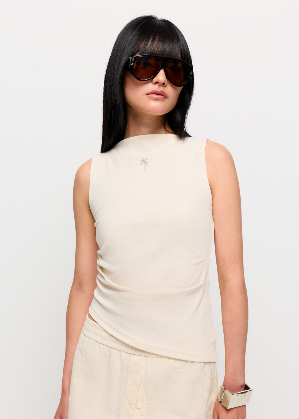 EMBROIDERED PLAM SLEEVELESS TOP