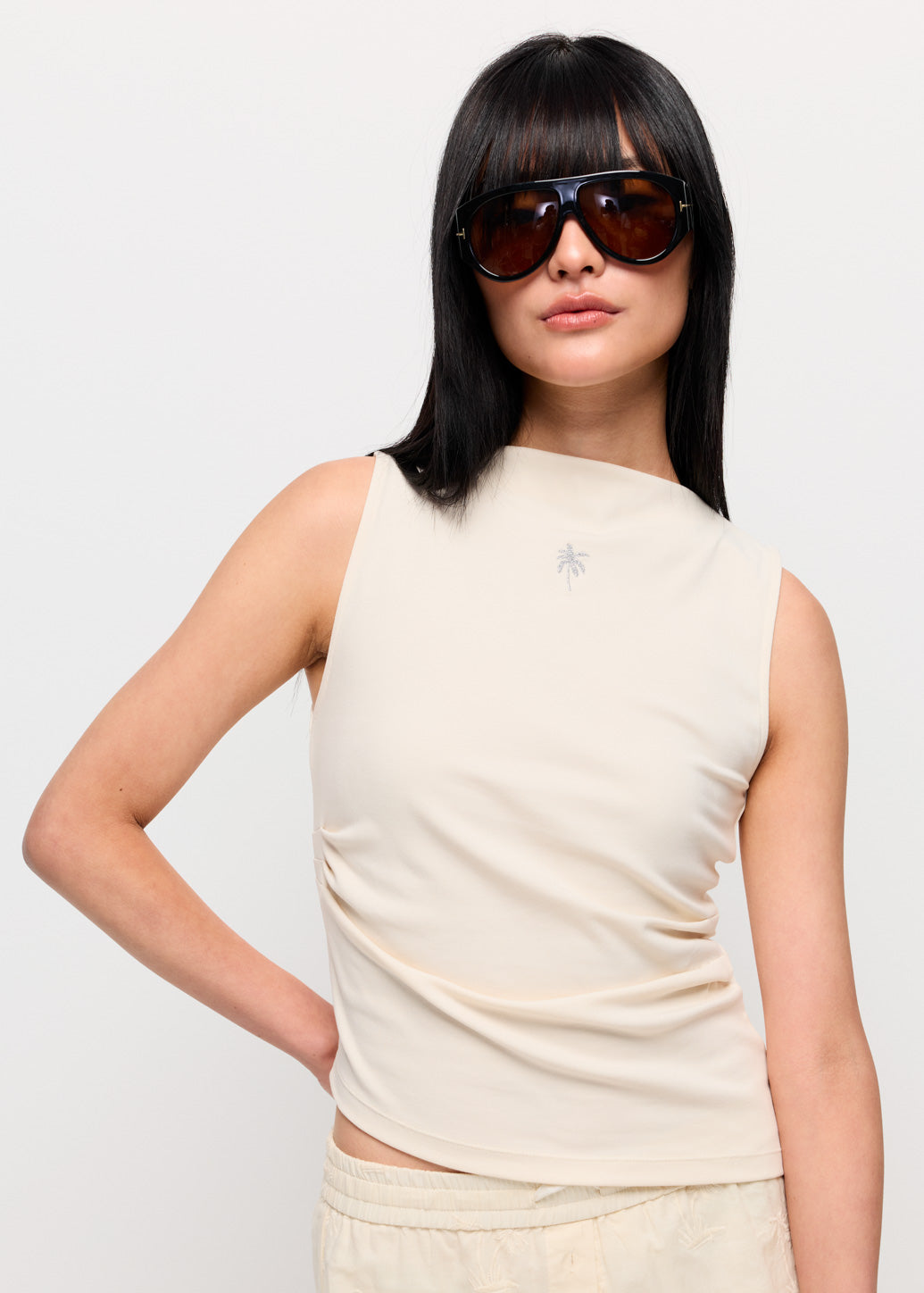 EMBROIDERED PLAM SLEEVELESS TOP