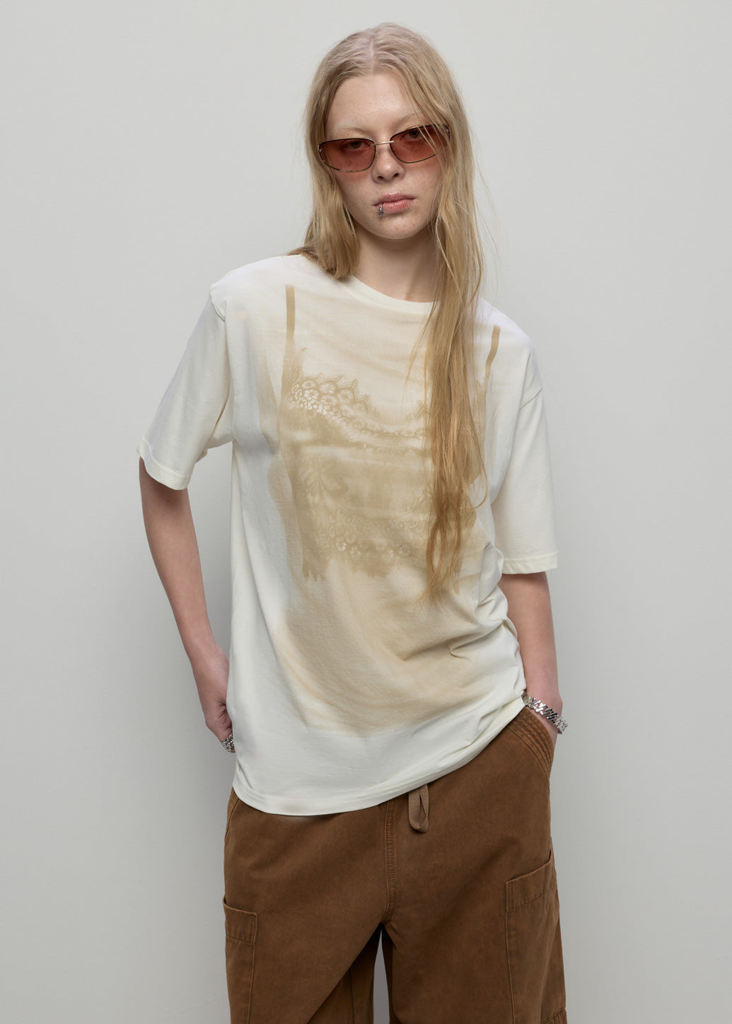 LACE CAMISOLE PRINTED TEE