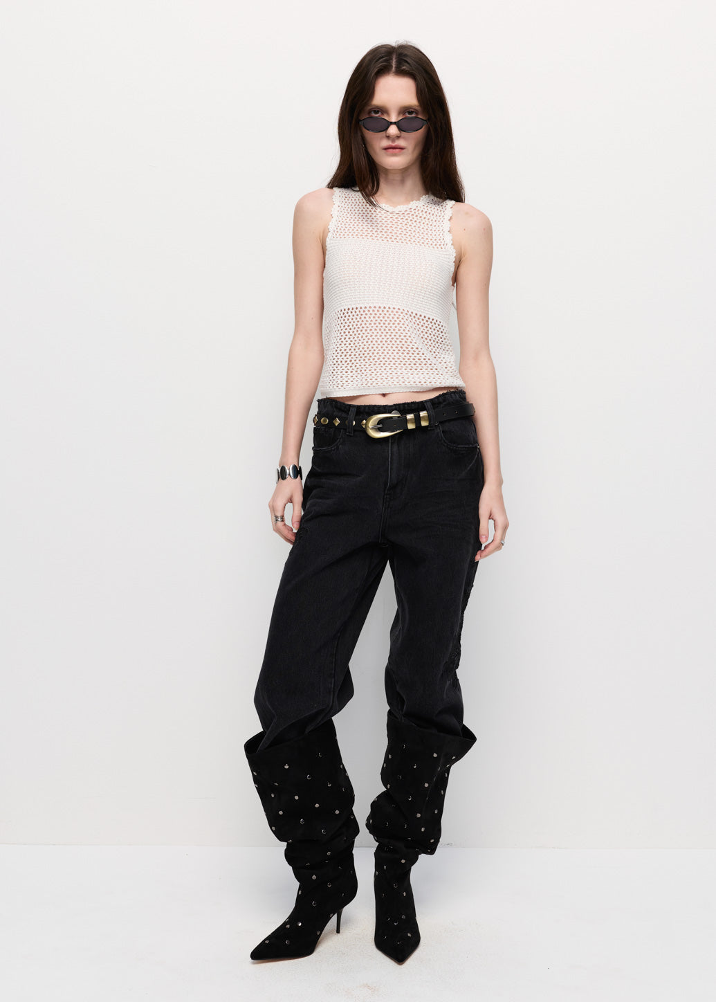 CROCHET MESH SLEEVELESS TOP