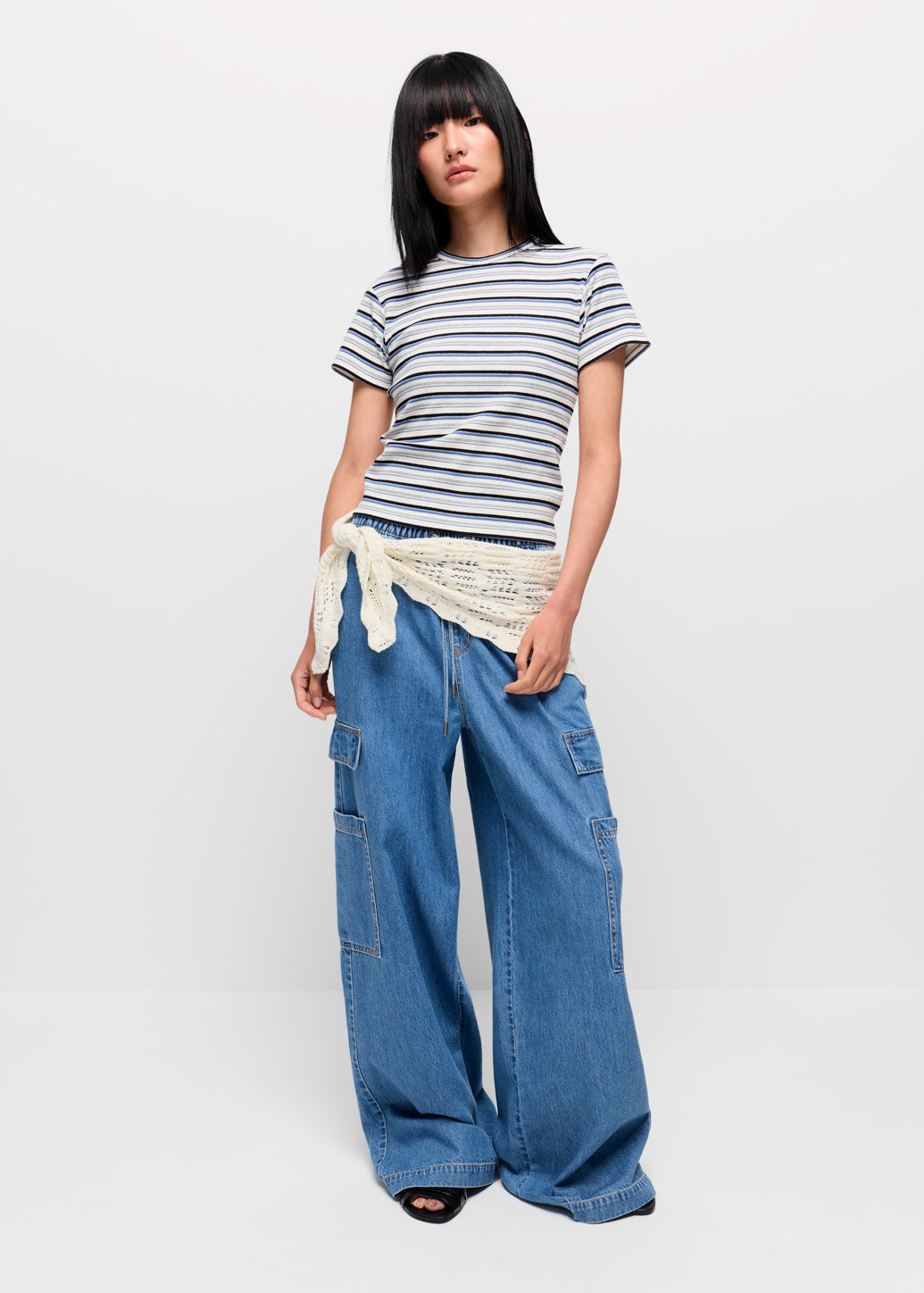 WIDE-LEG DENIM CARGO PANTS