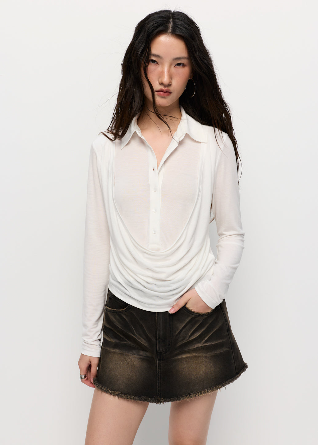 DEAPED COLLAR LAYERED TOP