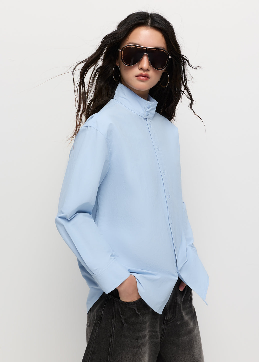 OVERSIZED BAND COLLAR SHIRT