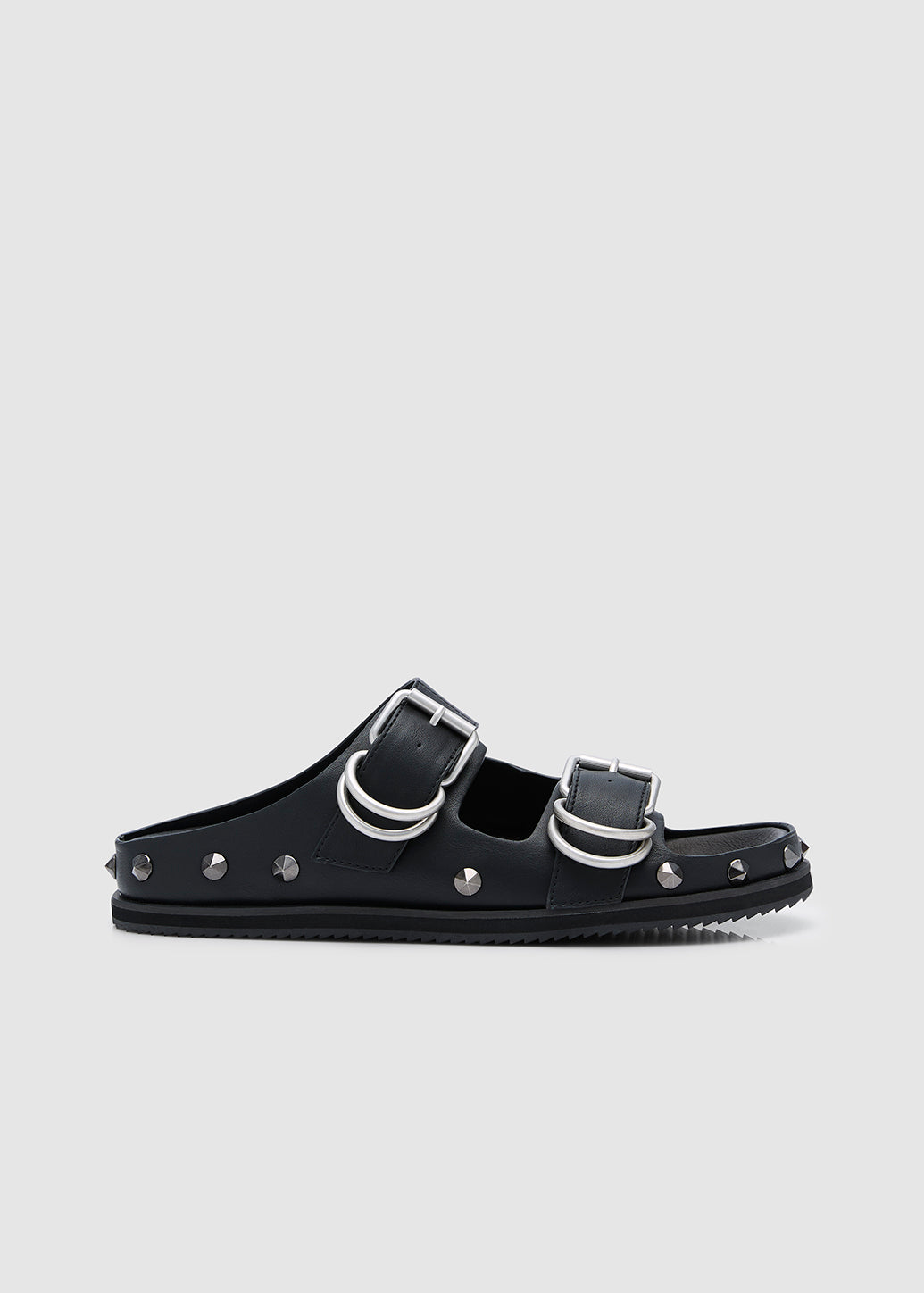 BLACK LEATHER DOUBLE BUCKLE SANDALS