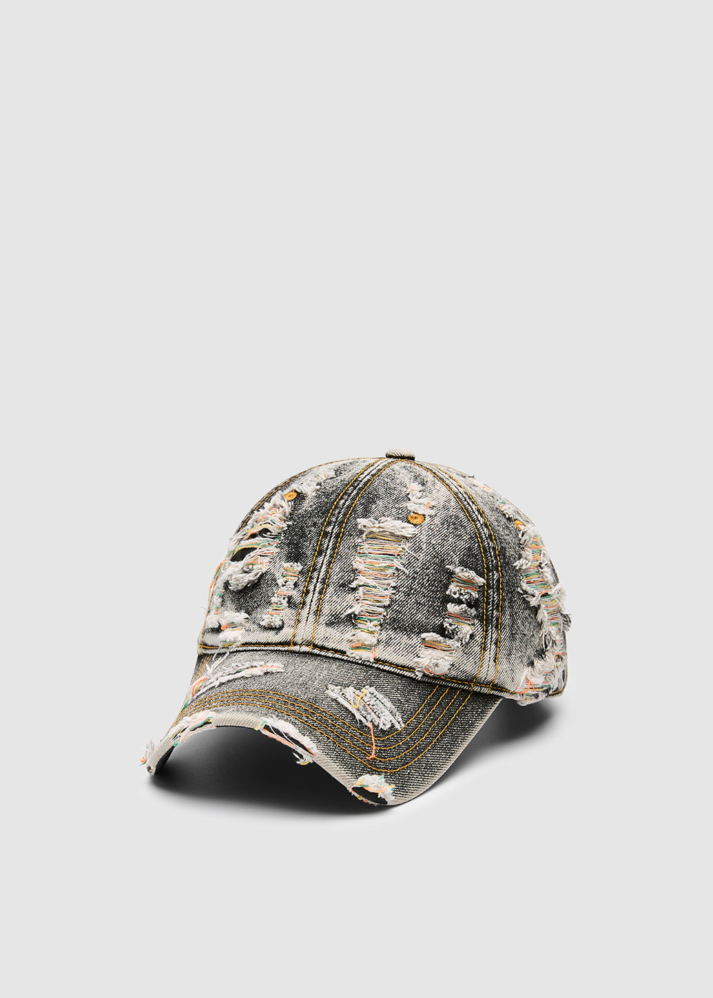 GREY DESTROYED DENIM CAP