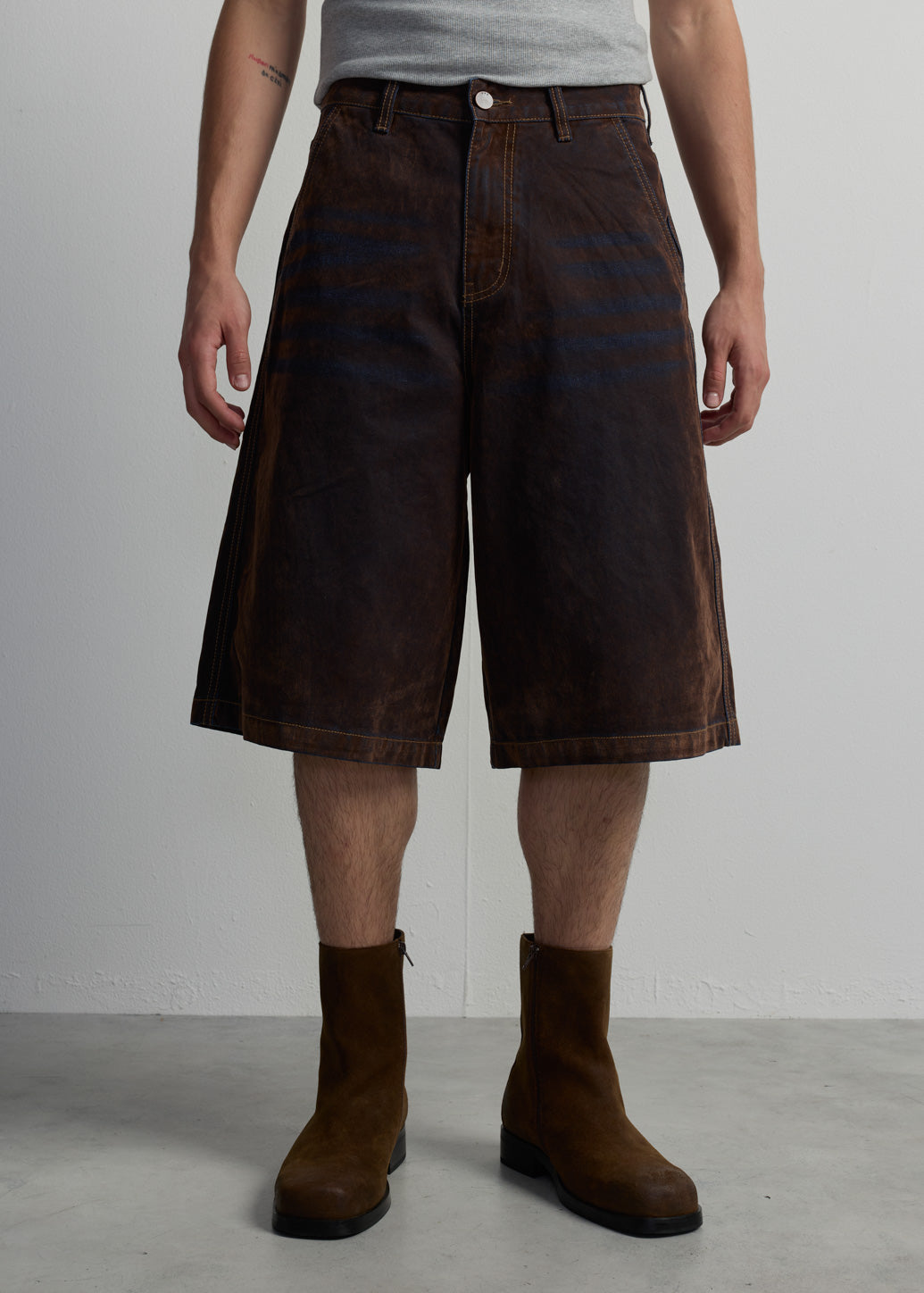 BLUE JORTS WITH BROWN VELVET EFFECT