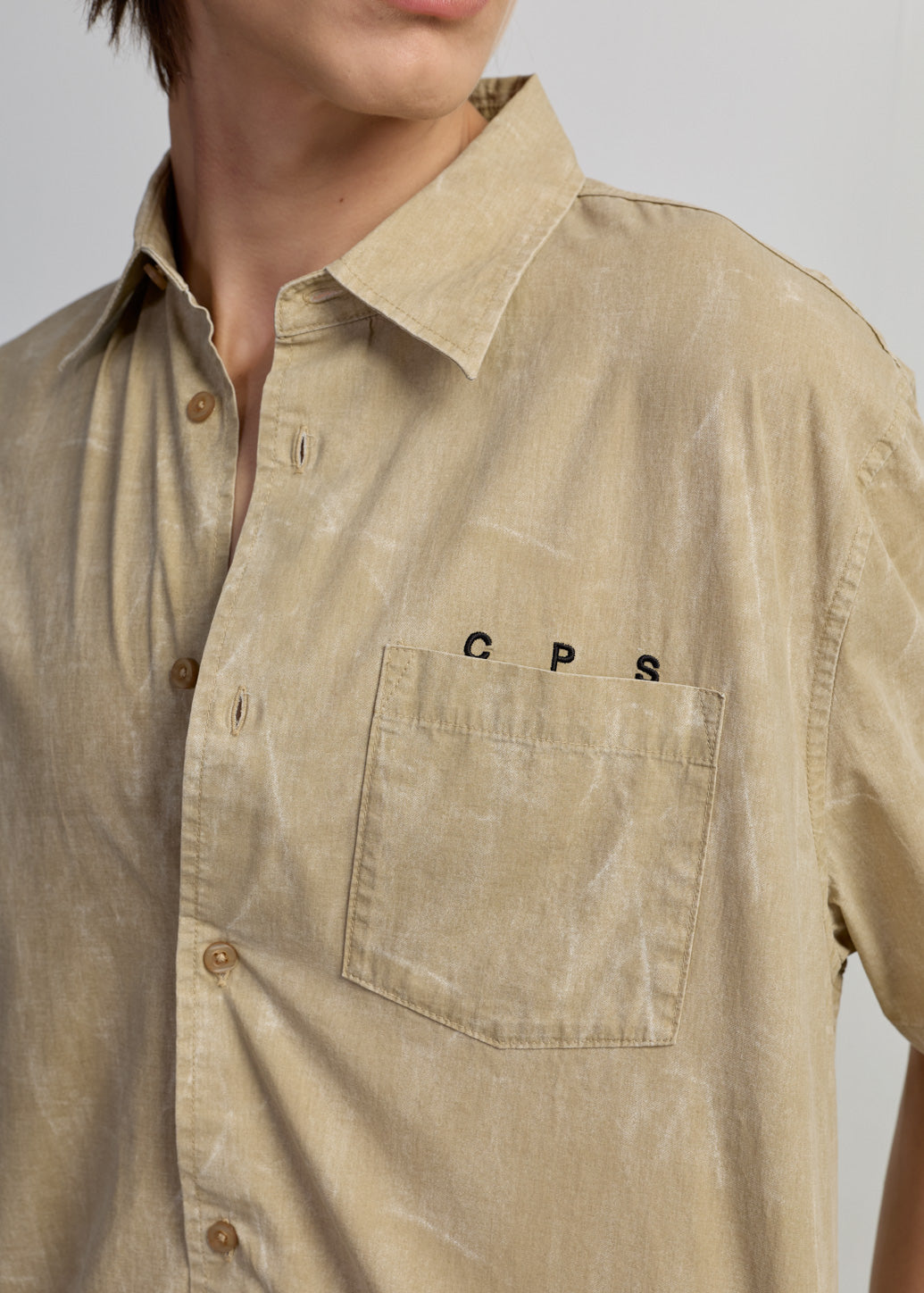 BROWN WASHED EMBROIDERY LOGO SHIRT