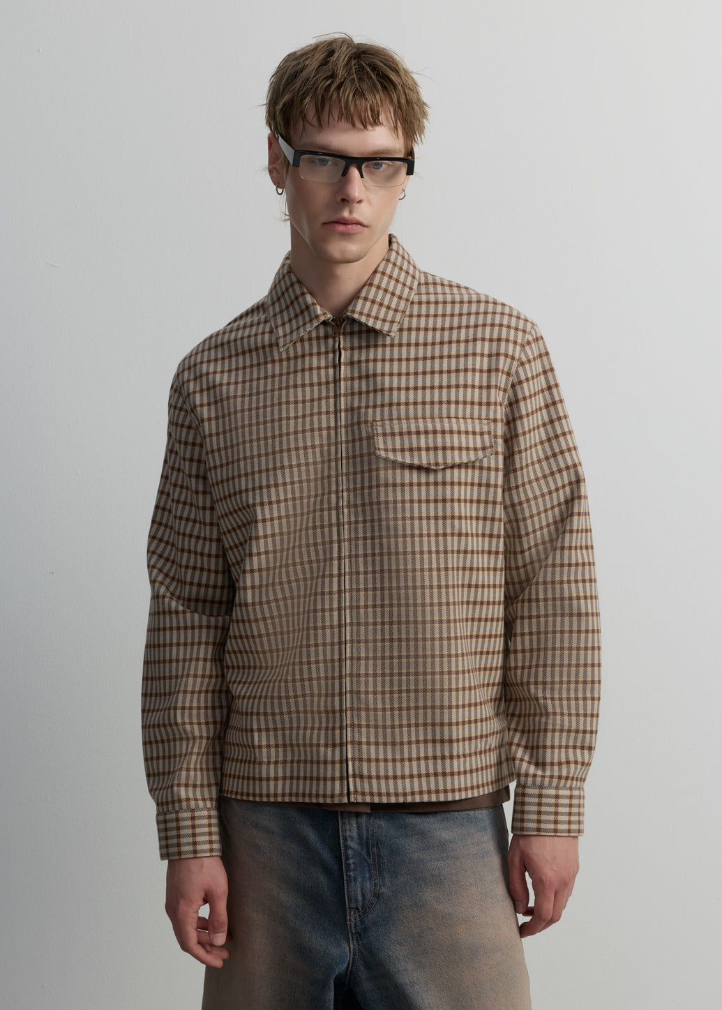 CHECKED CAMP COLLAR JACKET