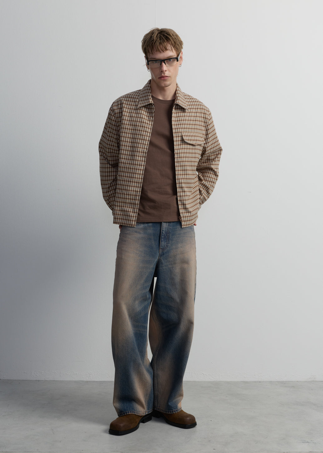 CHECKED CAMP COLLAR JACKET